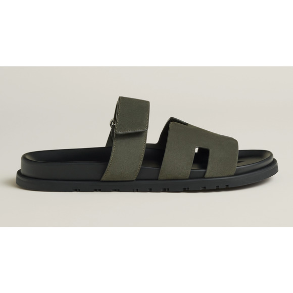 Hermes Chypre Sandal Vert Foret Green Black H Logo Slide Slip On Flop Flat 44 11 - Picture 3 of 12